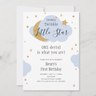 Twinkle, Twinkle, ONEderful Blue First Birthday  Invitation