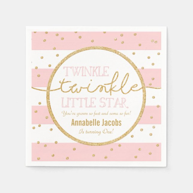 Twinkle Twinkle Pink and Gold Birthday Napkin (Front)