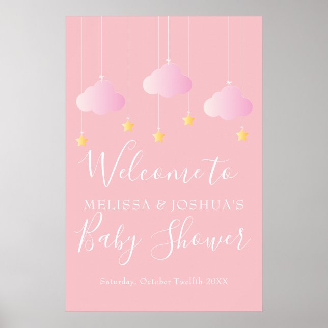 Twinkle Twinkle Pink Baby Girl Shower Welcome Poster (Front)