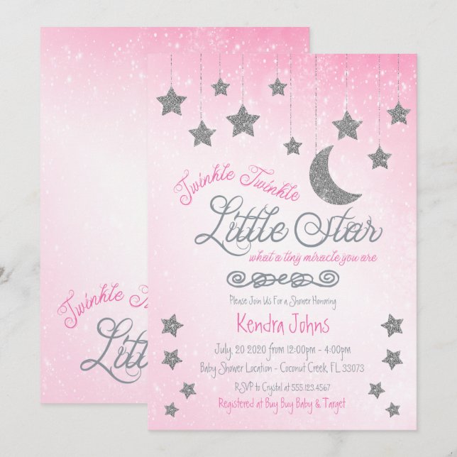 Twinkle Twinkle, Pink Baby Shower invitation (Front/Back)