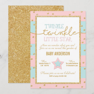 Twinkle Twinkle Pink Blue Gold Gender Reveal Invitation