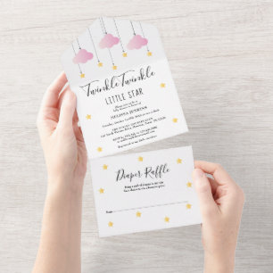 Twinkle Twinkle Pink Girl Baby Shower All In One Invitation
