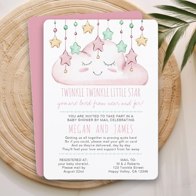 Twinkle Twinkle Poem Girl Baby Shower by Mail Invitation (Baby Shower by Mail Invitation from my Twinkle Twinkle baby shower collection)