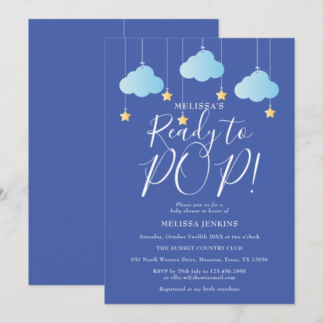 Twinkle Twinkle Ready to Pop Baby Shower Blue Invitation (Front/Back)