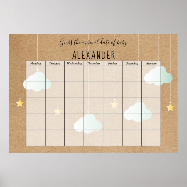 Twinkle Twinkle Rustic Guess The Due Date Poster (Front)