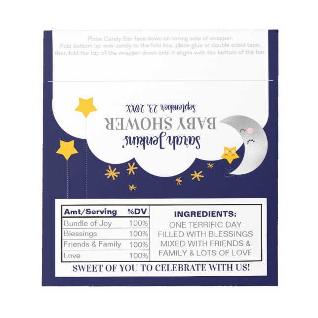 Twinkle Twinkle Star Baby Shower Candy Wrapper Notepad (Front)