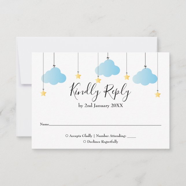 Twinkle Twinkle Star Blue Boy Baby Shower RSVP Card (Front)