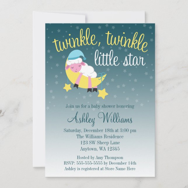 Twinkle Twinkle Star Lamb Baby Shower Invitation (Front)