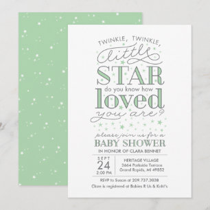 Twinkle Twinkle Star Theme Baby Shower Mint Green Invitation