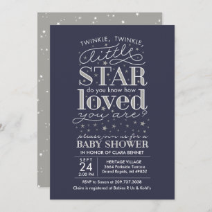 Twinkle Twinkle Star Theme Navy Silver Shower Invitation