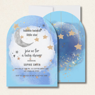 Twinkle Twinkle Stars, Blue And Gold Abstract Invitation