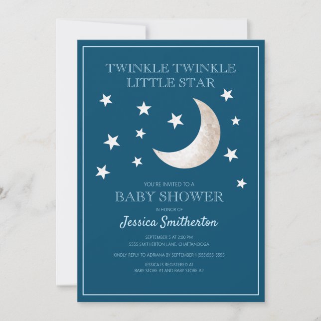 Twinkle Twinkle Stars Moon Baby Boy Baby Shower Invitation (Front)