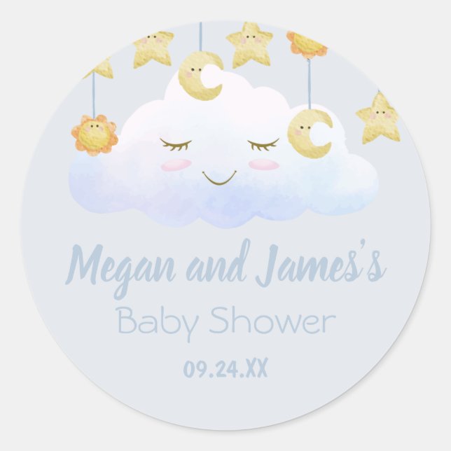 Twinkle Twinkle Stars Sprinkle Cloud Baby Shower Classic Round Sticker (Front)