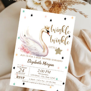 Twinkle Twinkle,Swan Flowers Baby Shower Invitation