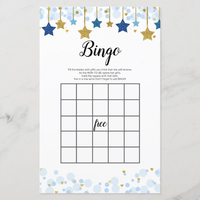 Twinkle Twinkle Watercolor Bingo Game (Front)