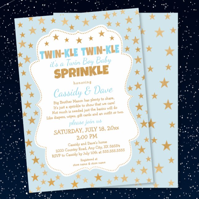 Twinkle Twins Baby Sprinkle, twin boys baby shower Invitation (Creator Uploaded)