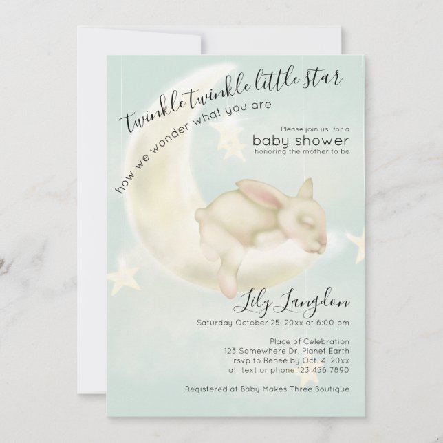“ Twinkles “ Bunny Sweet Dreams | Teal Sky Invitation (Front)