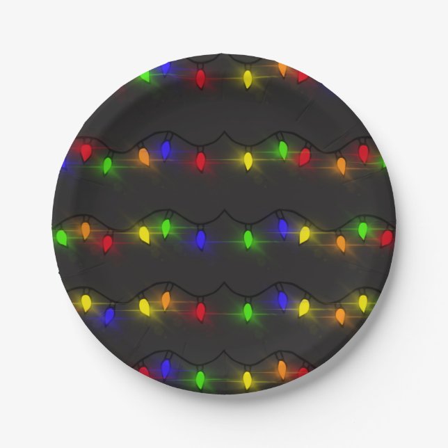 Twinkling Christmas Lights Paper Plate (Front)