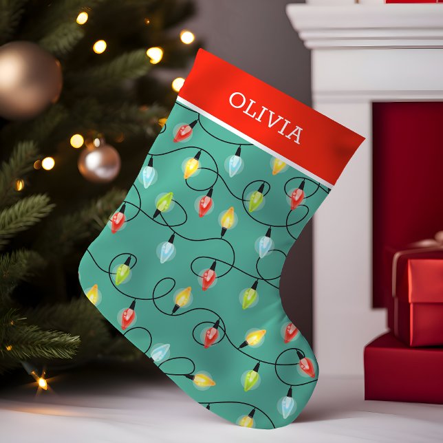 Twinkling Christmas Lights Personalised Name Small Christmas Stocking (Creator Uploaded)