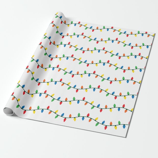 Twinkling Christmas Lights Wrapping Paper (Unrolled)