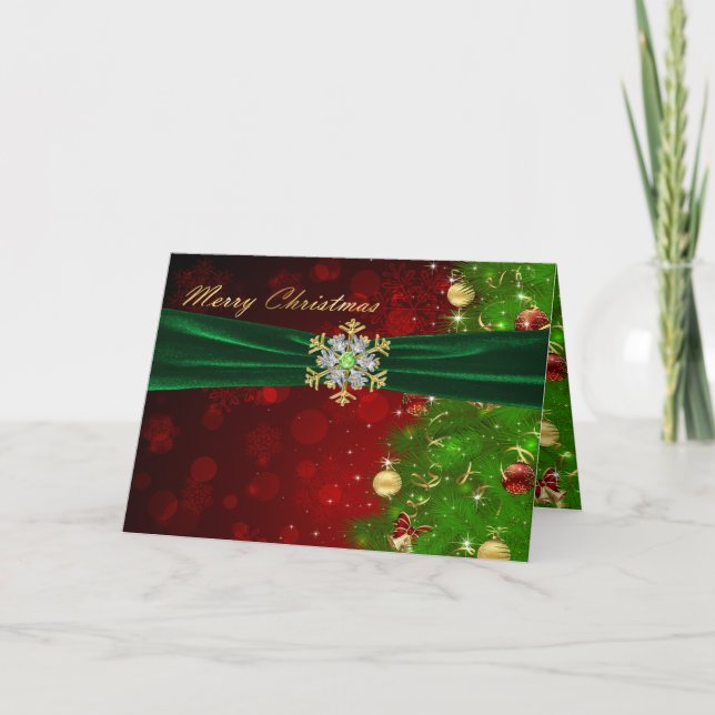 Twinkling Christmas Tree Lights & Snowflakes Holiday Card (Front)