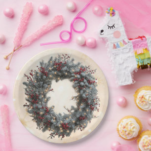 "Twinkling Festive Wreath" Paper Plate