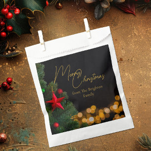 Twinkling Gold Lights Modern Merry Christmas Party Favour Bags