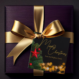 Twinkling Gold Lights Modern Merry Christmas Party Favour Tags