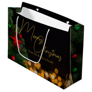 Twinkling Gold Lights Modern Merry Christmas Party Large Gift Bag