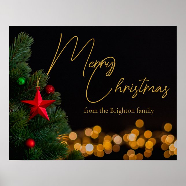 Twinkling Gold Lights Modern Merry Christmas Party Poster (Front)