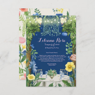 Twinkling Lights Blue Floral Garden Bridal Shower Thank You Card