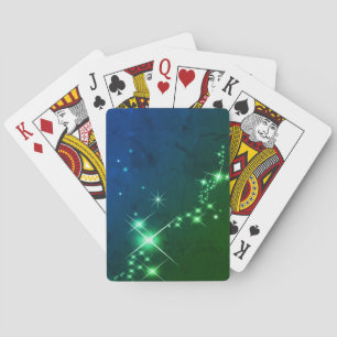 Twinkling lights blue green playing cards