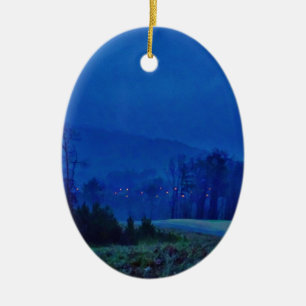 Twinkling Lights in a Blue Mountain Mist Ceramic Tree Decoration