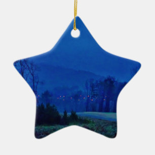 Twinkling Lights in a Blue Mountain Mist Ceramic Tree Decoration