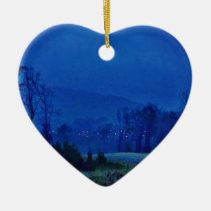 Twinkling Lights in a Blue Mountain Mist Ceramic Tree Decoration