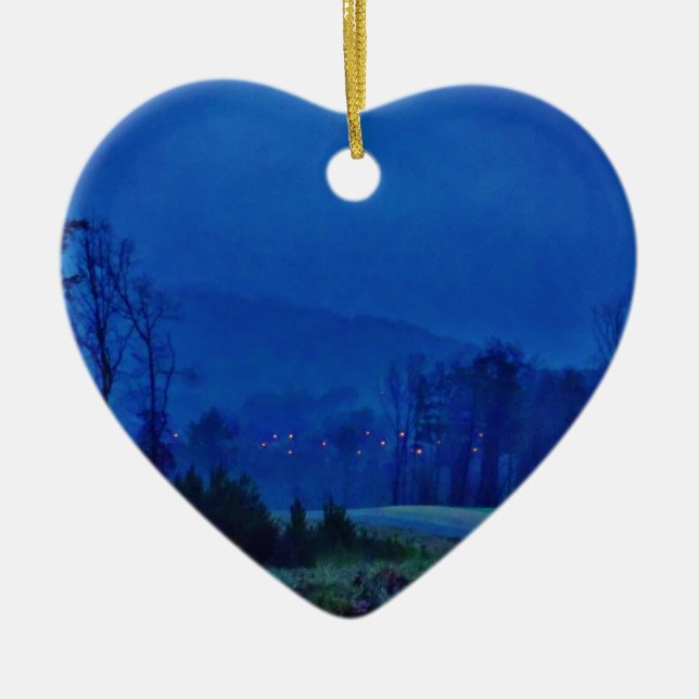 Twinkling Lights in a Blue Mountain Mist Ceramic Tree Decoration (Front)