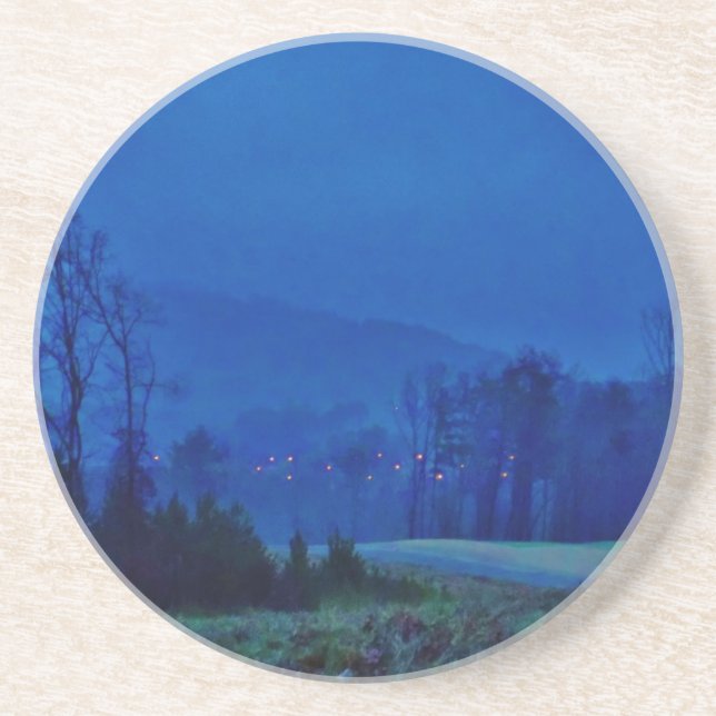 Twinkling Lights in a Blue Mountain Mist Coaster (Front)