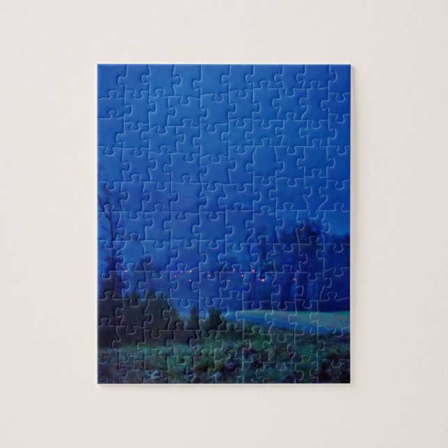 Twinkling Lights in a Blue Mountain Mist Jigsaw Puzzle (Vertical)
