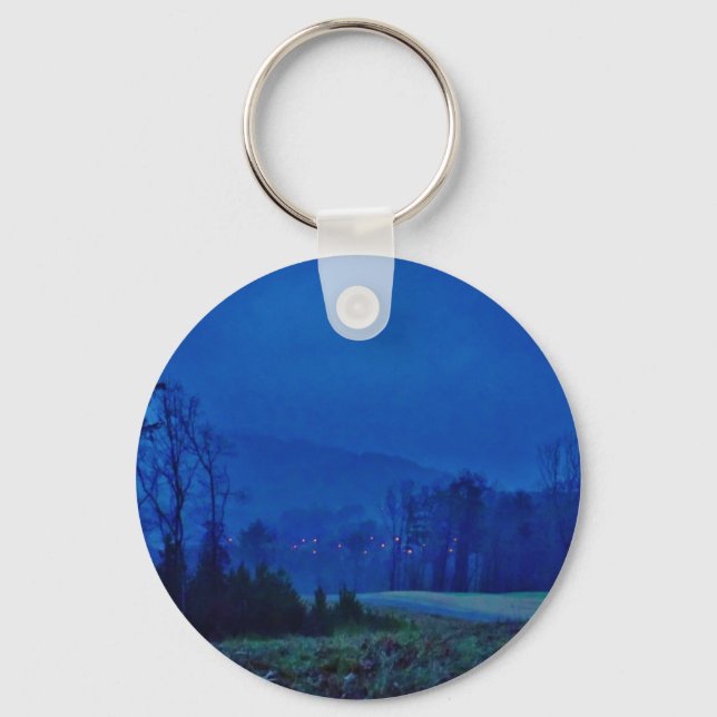 Twinkling Lights in a Blue Mountain Mist Key Ring (Front)