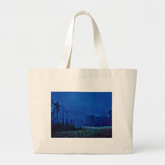 Twinkling Lights in a Blue Mountain Mist Large Tote Bag (Front)