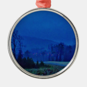 Twinkling Lights in a Blue Mountain Mist Metal Tree Decoration