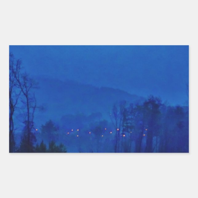 Twinkling Lights in a Blue Mountain Mist Rectangular Sticker (Front)