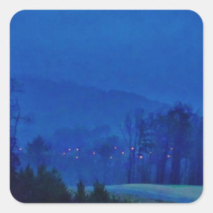 Twinkling Lights in a Blue Mountain Mist Square Sticker