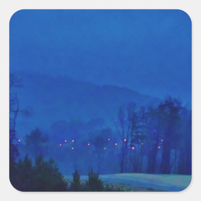 Twinkling Lights in a Blue Mountain Mist Square Sticker (Front)