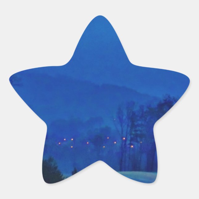 Twinkling Lights in a Blue Mountain Mist Star Sticker (Front)