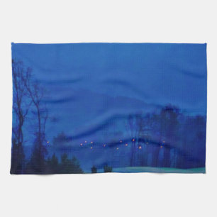 Twinkling Lights in a Blue Mountain Mist Tea Towel