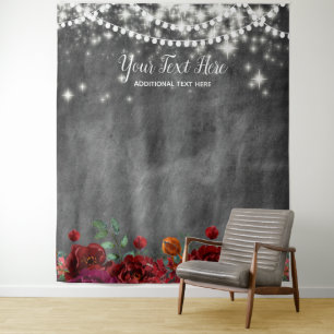 Twinkling Lights Merlot Floral Backdrop Banner Tapestry