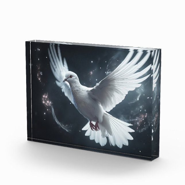 Twinkling Lights White Peace Dove Photo Block (Right)