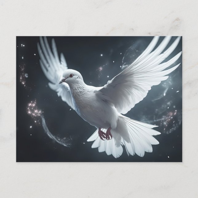 Twinkling Lights White Peace Dove Postcard (Front)