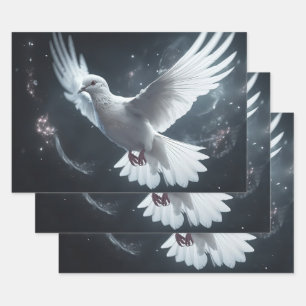 Twinkling Lights White Peace Dove Wrapping Paper Sheet